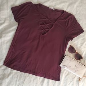 Maroon Top With Criss-cross Front